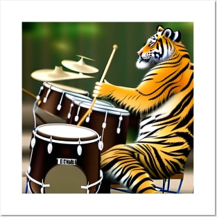 A Tiger Playing The Drums Posters and Art